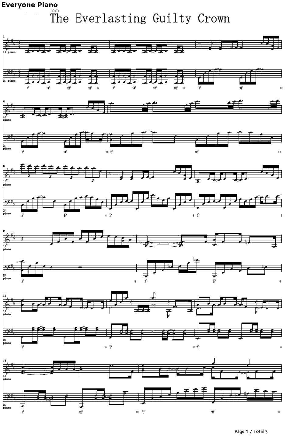 The Everlasting Guilty Crown钢琴谱-EGOIST-罪恶王冠OP21