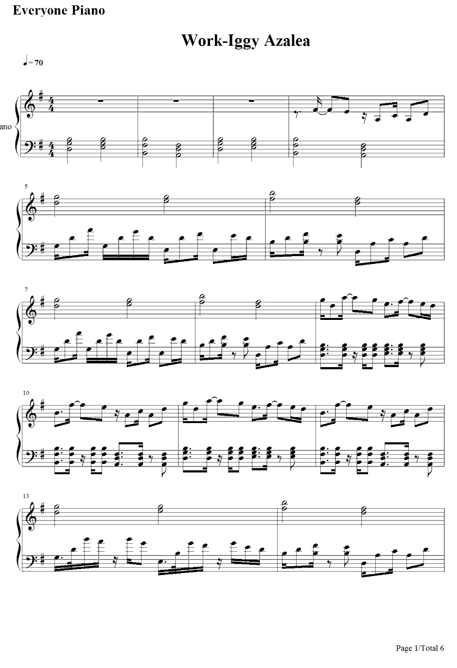 Work钢琴谱-IggyAzalea1