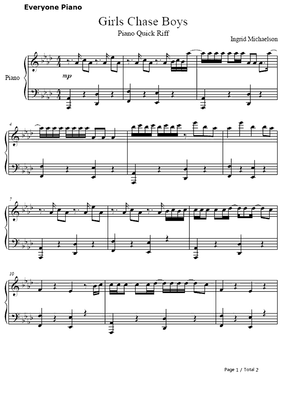 Girls Chase Boys钢琴谱-IngridMichaelson1