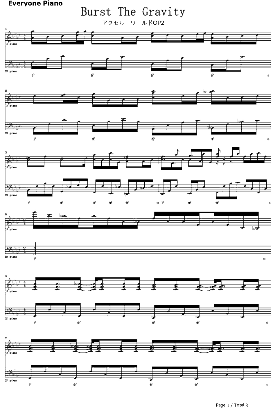 Burst The Gravity钢琴谱-ALTIMA-加速世界OP21