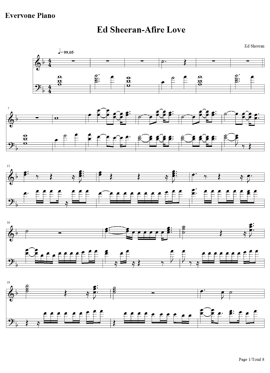 AfireLove钢琴谱-EdSheeran1