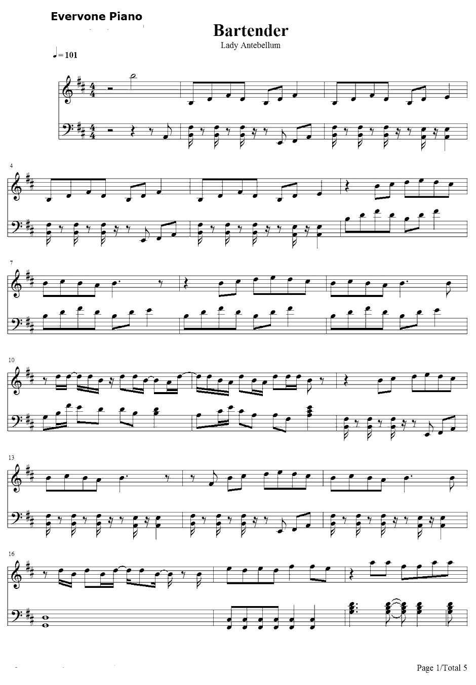 Bartender钢琴谱-LadyAntebellum-LadyAntebellum新单1