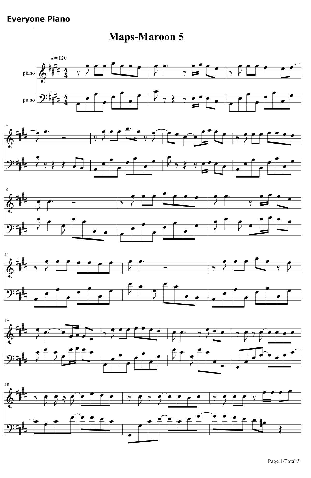 Maps钢琴谱-Maroon5-Maroon5新歌1