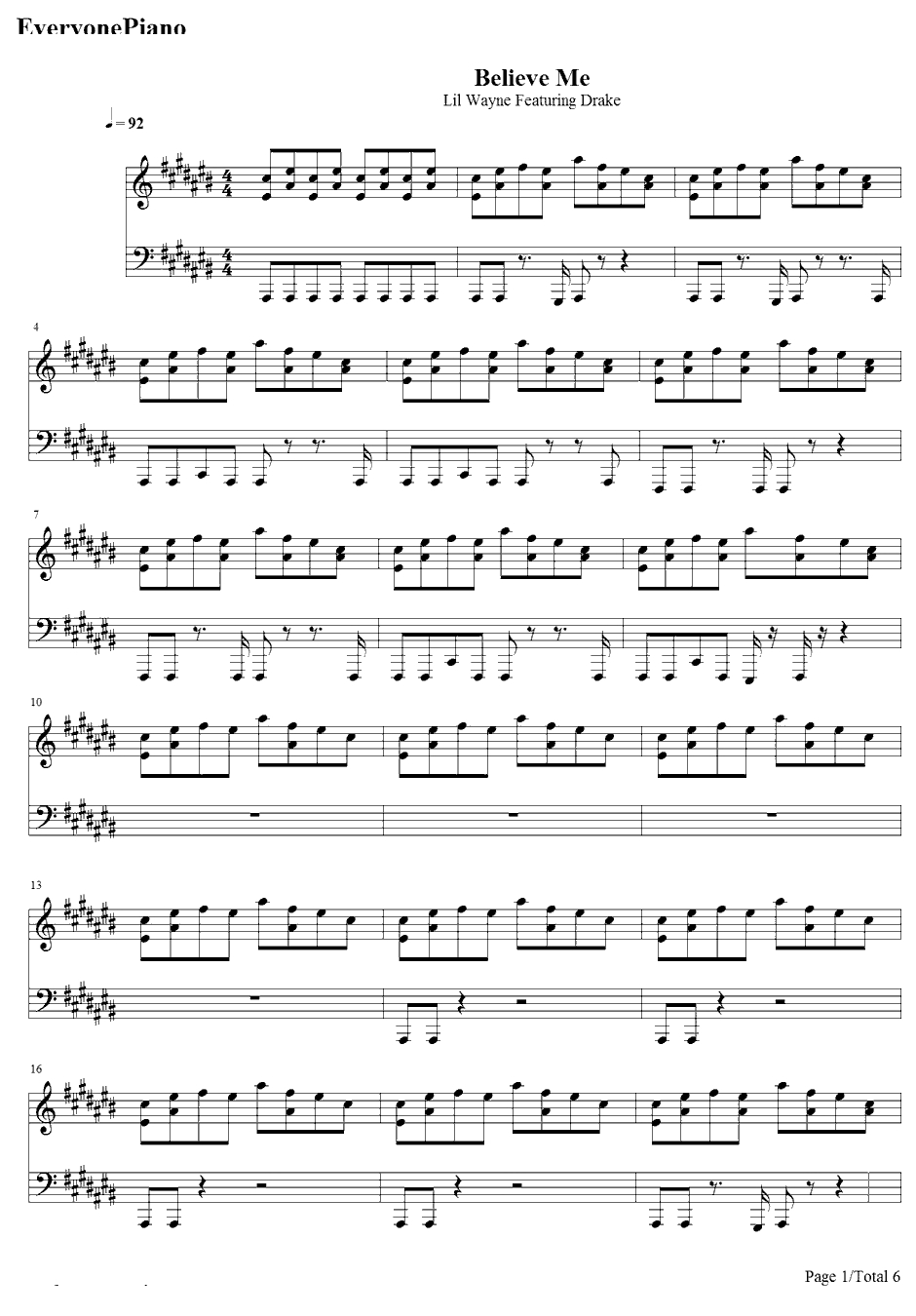 BelieveMe伴奏钢琴谱-LilWayne&Drake1