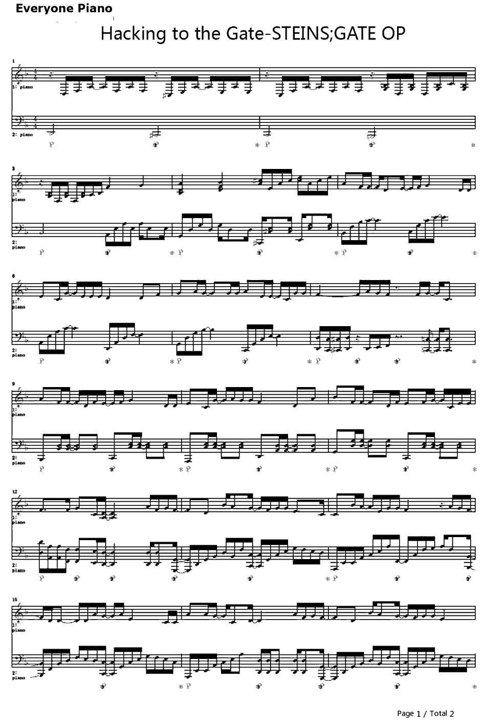 Hacking totheGate钢琴谱-いとうかなこ-命运石之门OP1