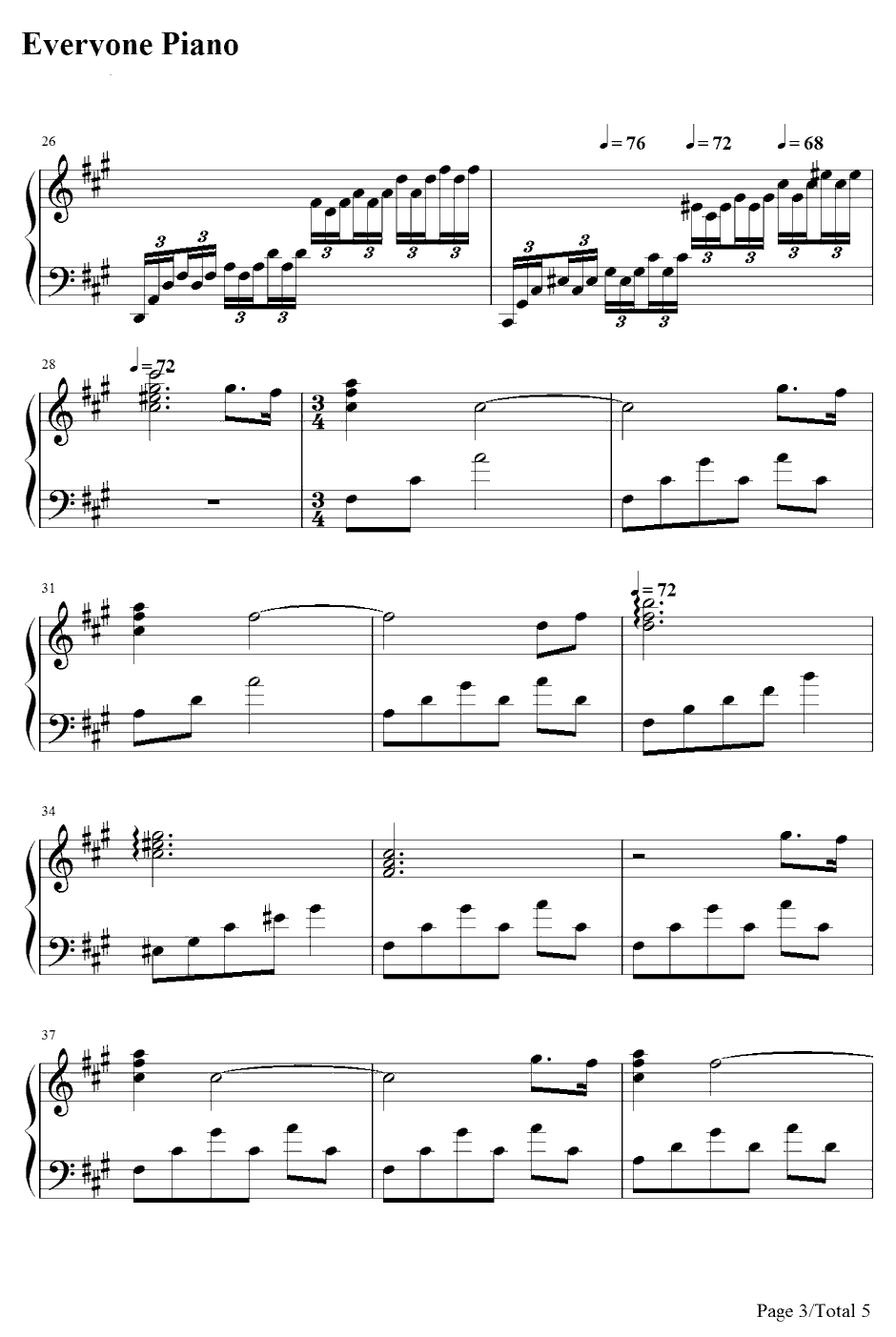 夜空钢琴谱-未知-网友原创3