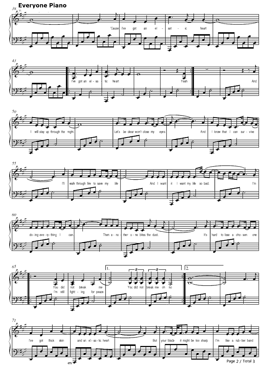 Elastic Heart钢琴谱-Sia&TheWeeknd&Diplo-饥饿游戏：星火燎原OST2