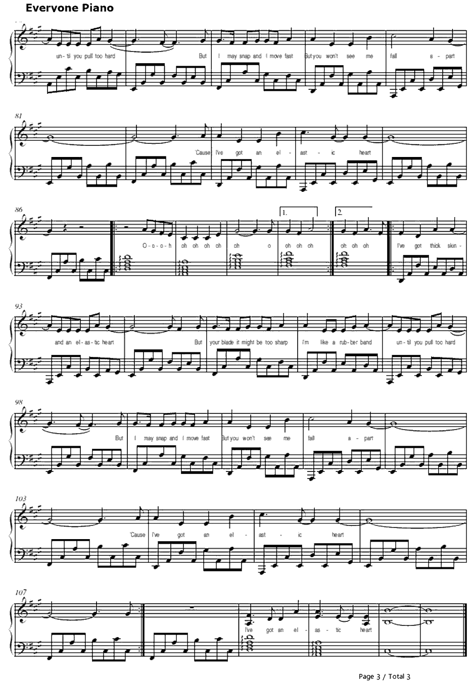 Elastic Heart钢琴谱-Sia&TheWeeknd&Diplo-饥饿游戏：星火燎原OST3