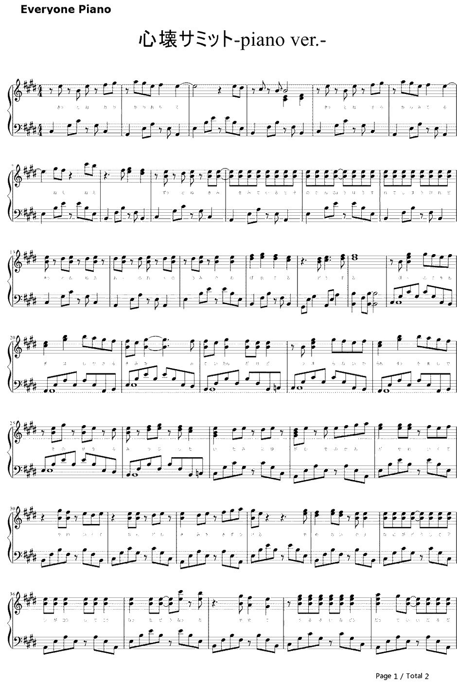 心壊サミット钢琴谱-初音ミク1