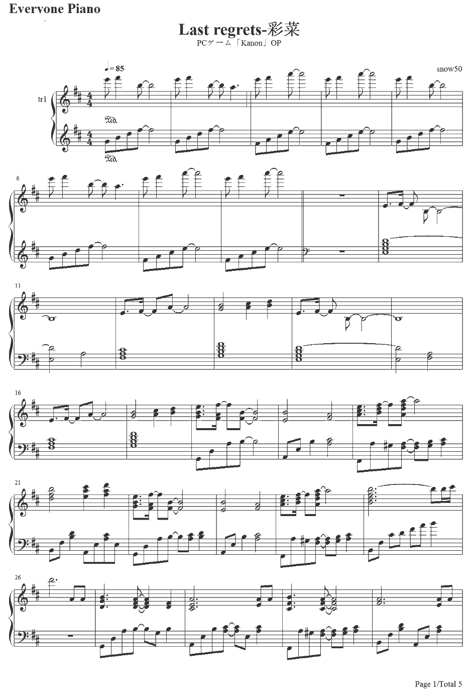 Last regrets钢琴谱-彩菜-Kanon主题曲1