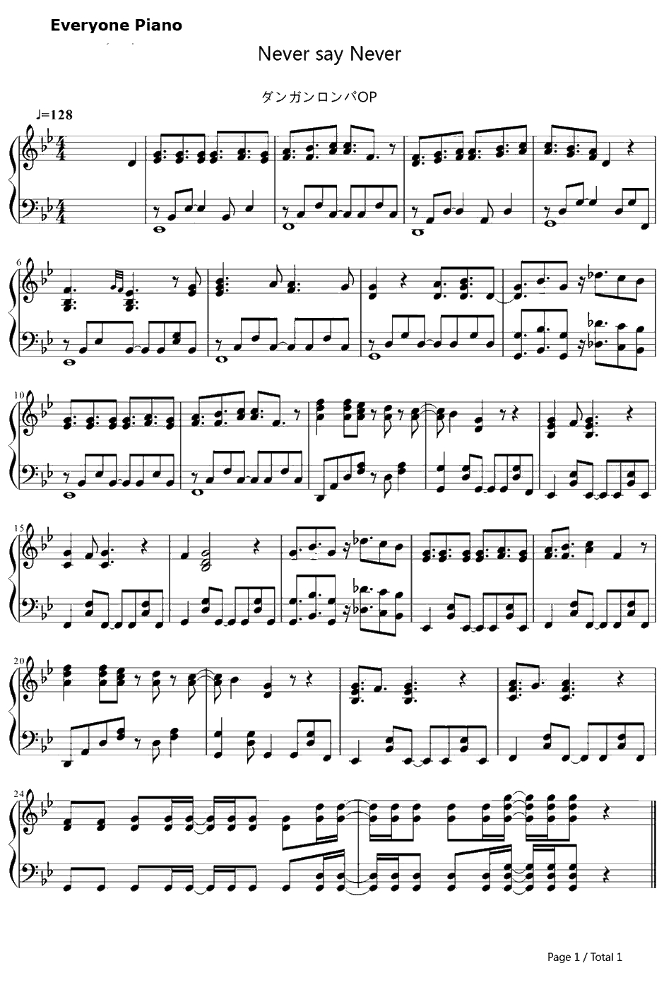 Never Say Never钢琴谱-TKDzZb-弹丸轮舞OP1