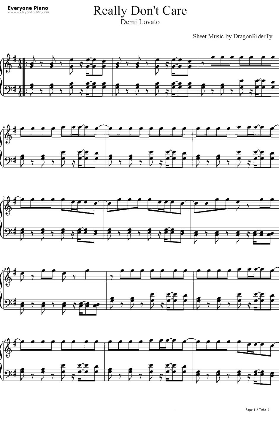 Really Don't Care钢琴谱-DemiLovatoFeat.CherLloyd1