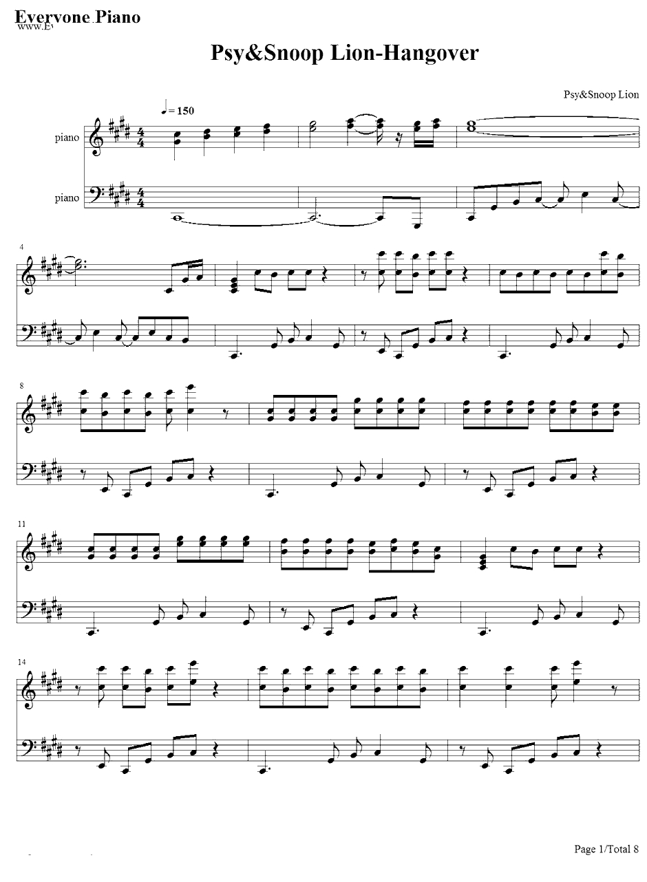 Hangover钢琴谱-Psy&SnoopDogg1