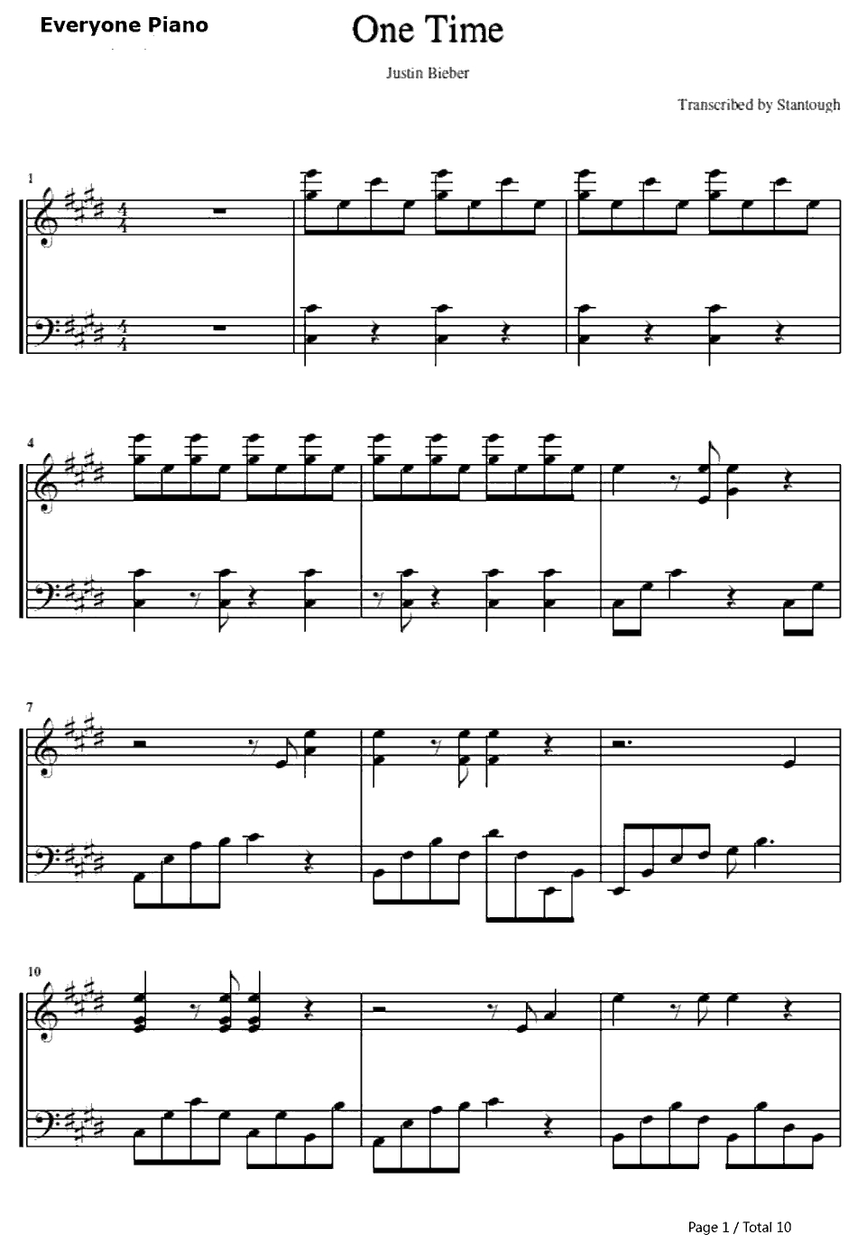 One Time钢琴谱-JustinBieber1