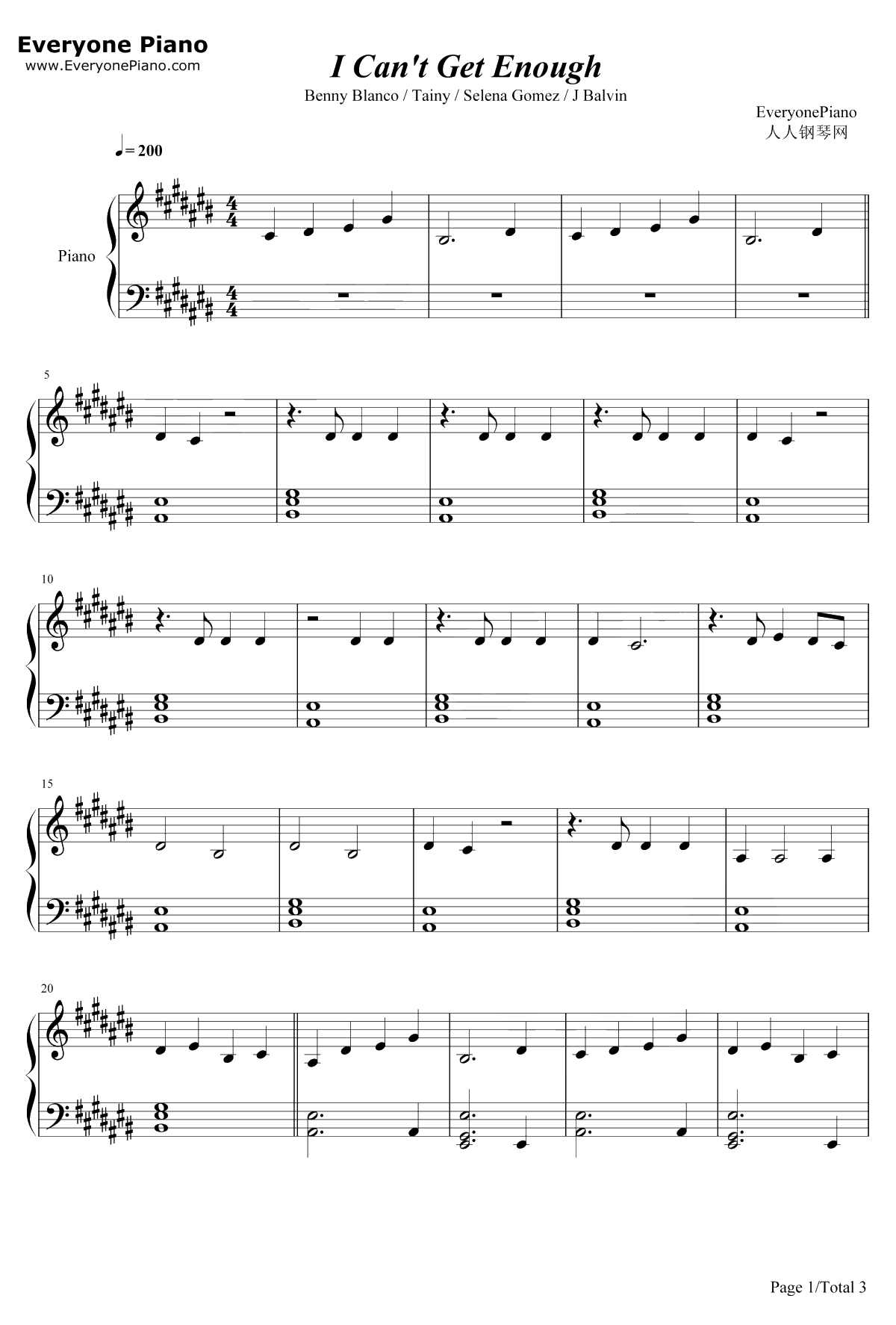 I Can’t Get Enough钢琴谱-Benny Blanco Tainy Selena Gomez J Balvin-I Cant Get Enough1