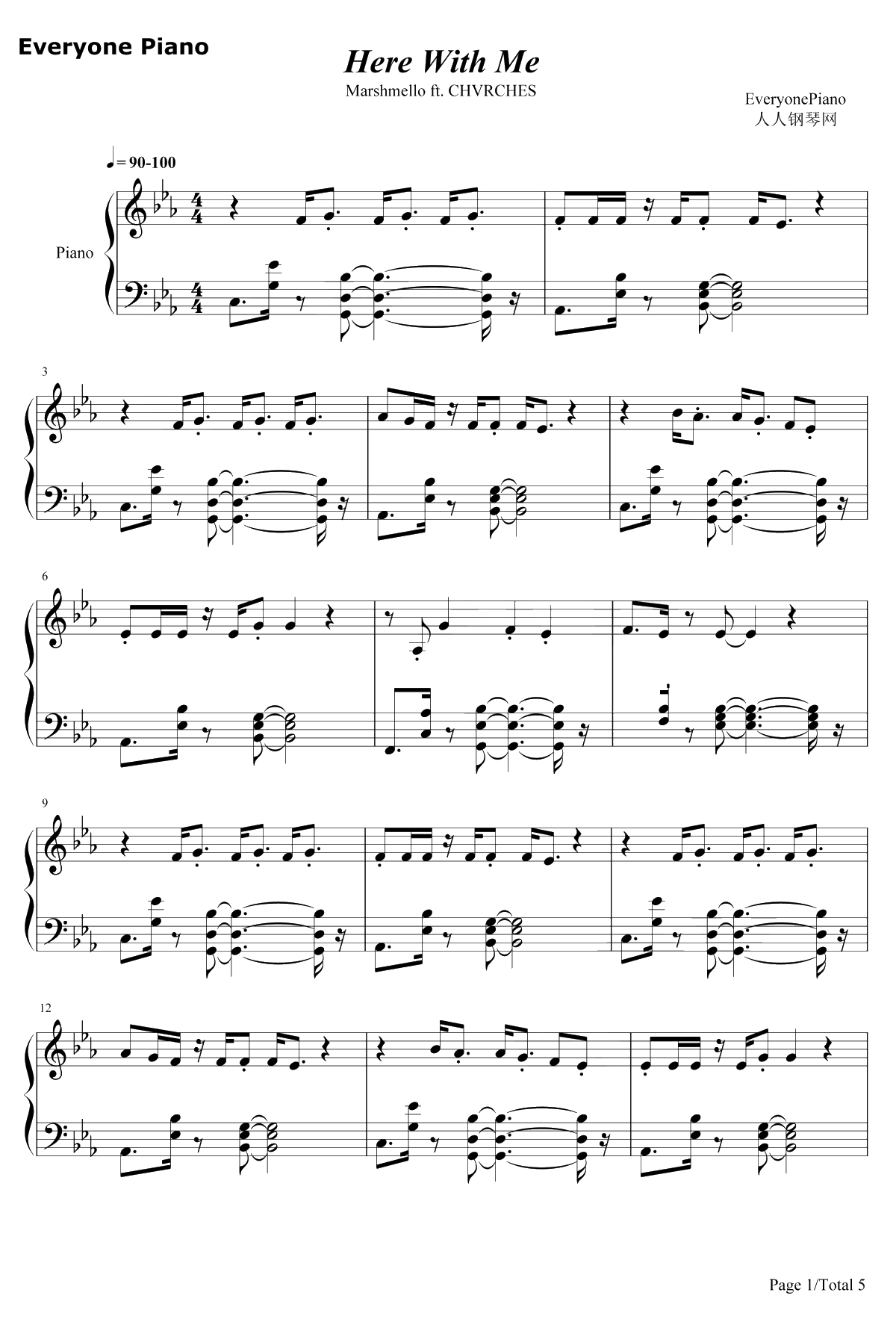 Here with Me钢琴谱-MarshmelloChvrches1
