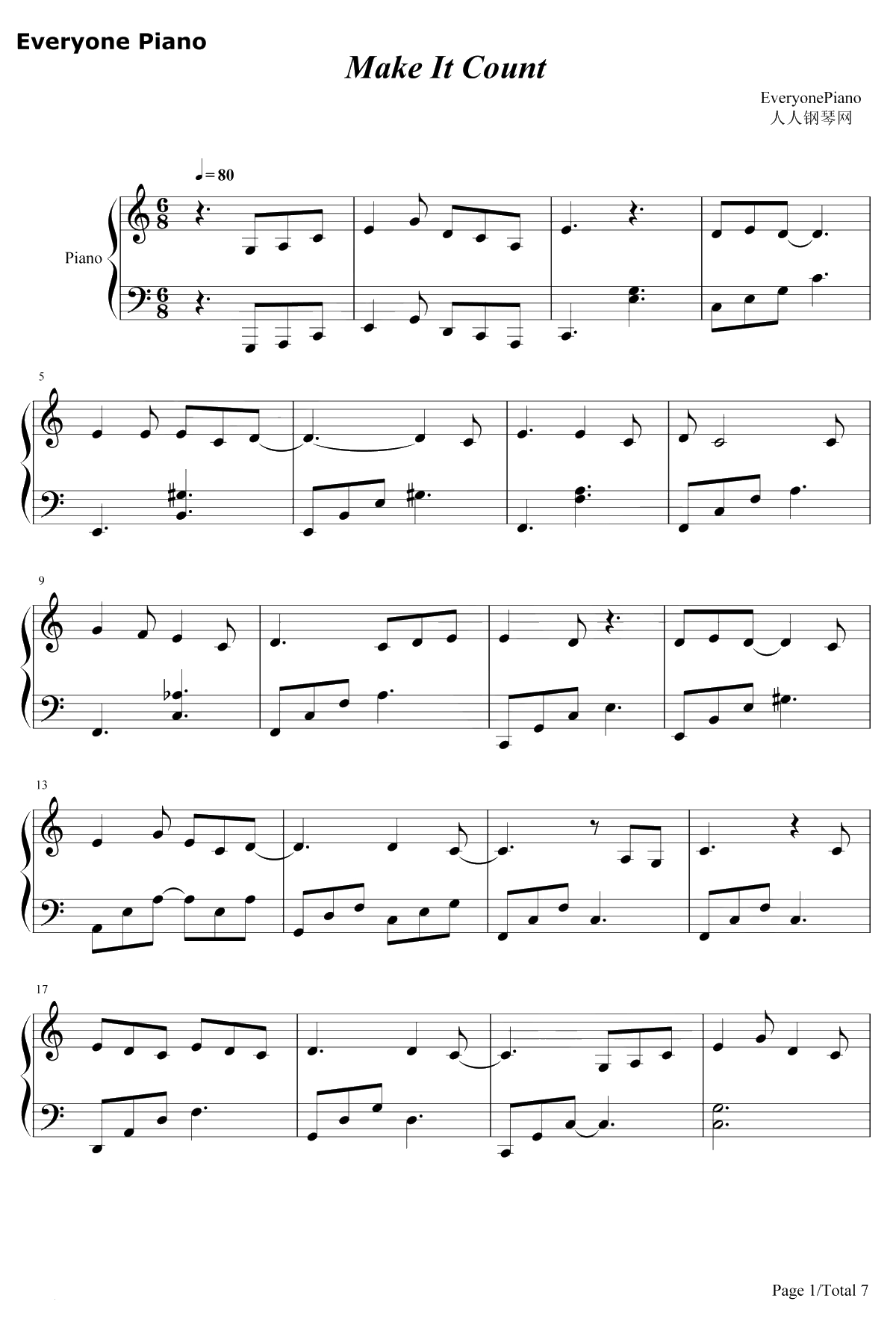 Make It Count钢琴谱-Chen-触及真心OST1