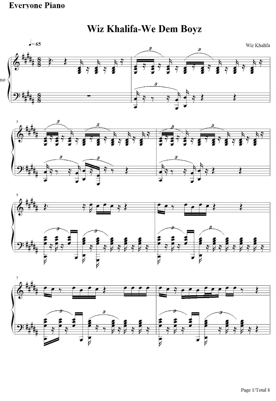 We Dem Boyz钢琴谱-WizKhalifa1