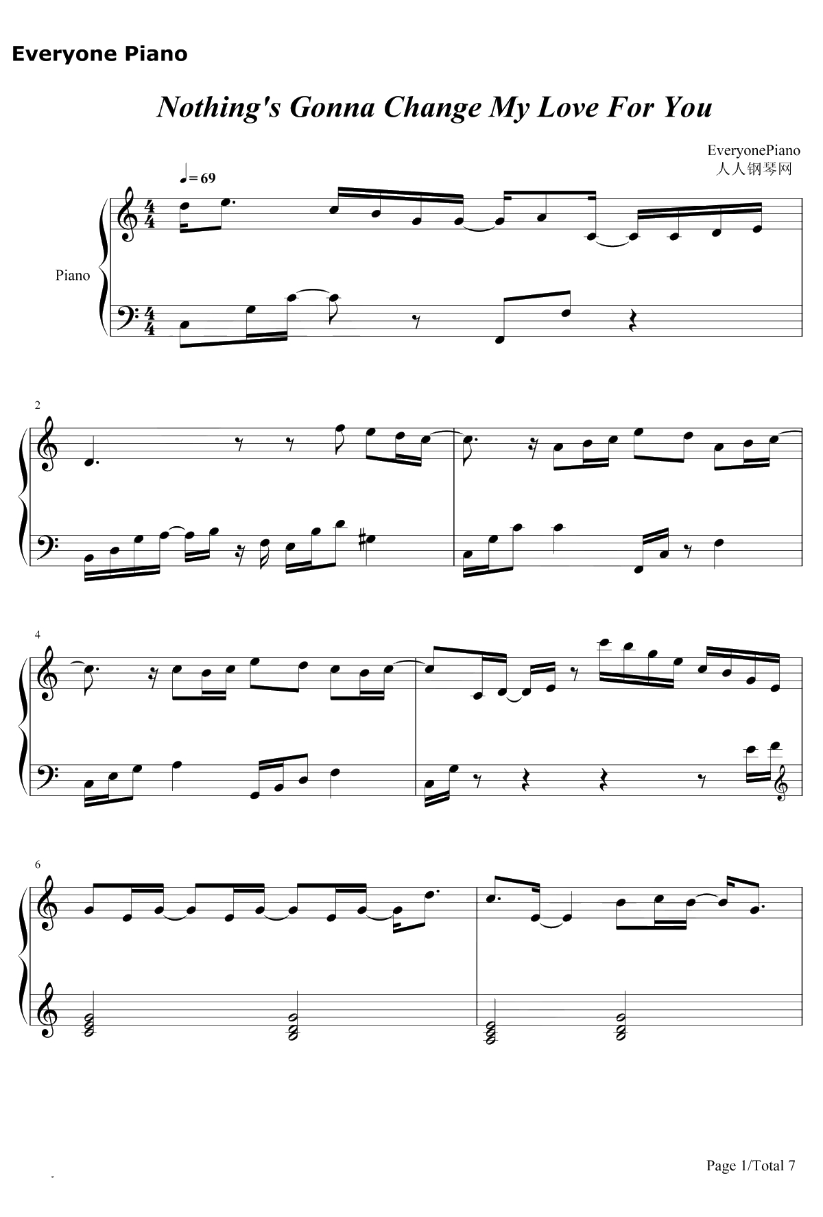 此情永不移（nothingisgonnachangemyloveforyou钢琴谱-GeorgeBenson方大同-廊桥遗梦）1