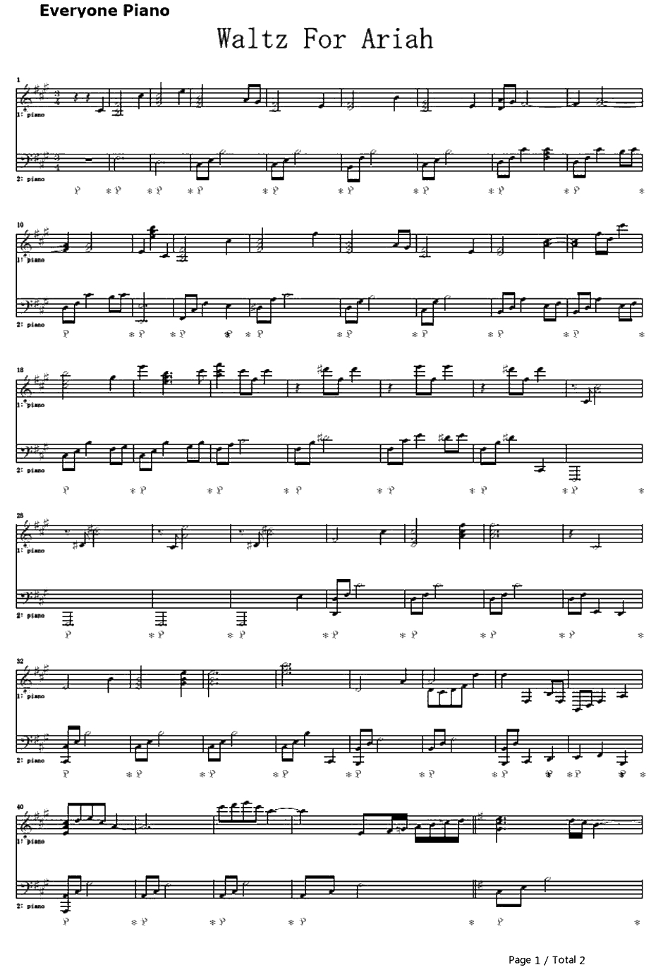 Waltz for Ariah钢琴谱-小林启树-维纳斯与布雷斯魔女与女神与灭亡预言主题曲　1