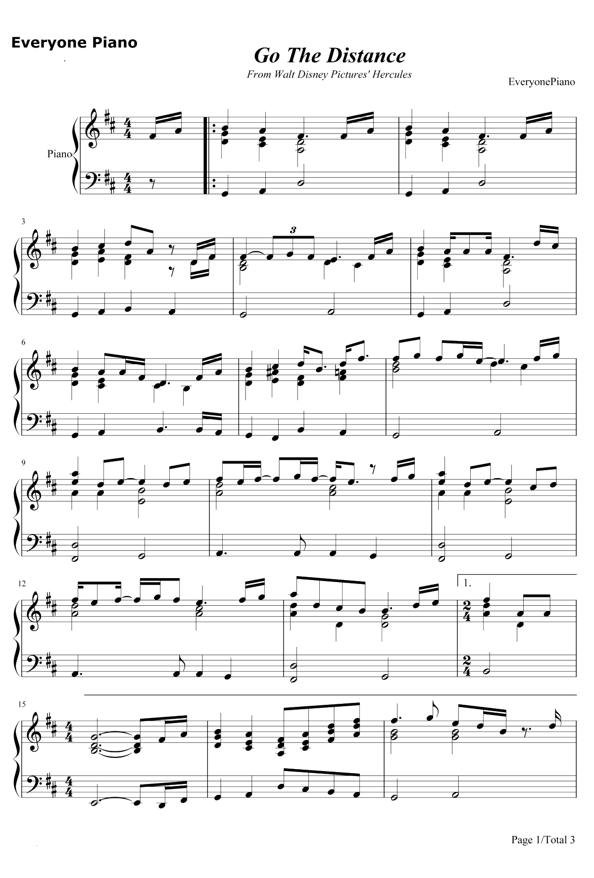 Go the Distance钢琴谱-RogerBart-大力士主题曲-Hercules主题曲1