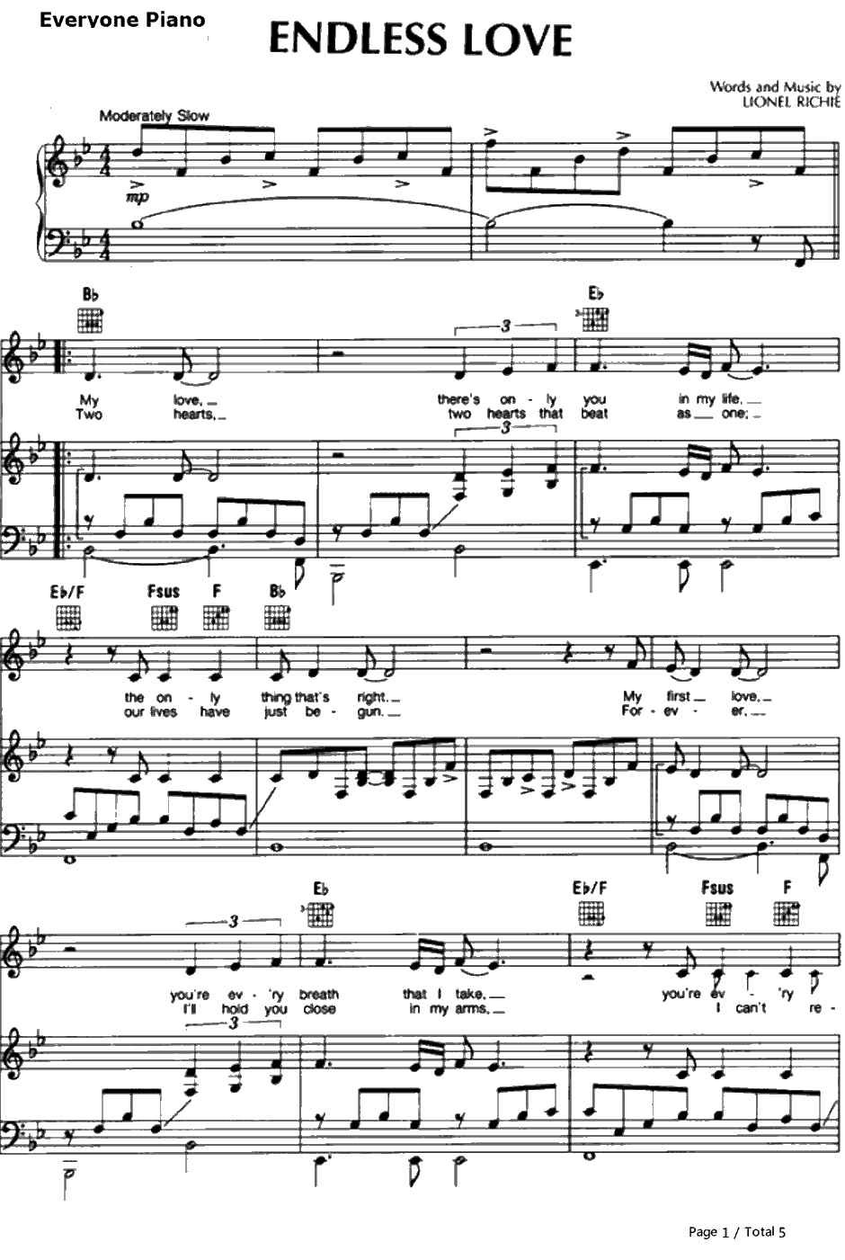 Endless Love钢琴谱-LionelRichie&DianaRoss-EndlessLove（无尽的爱）主题曲1