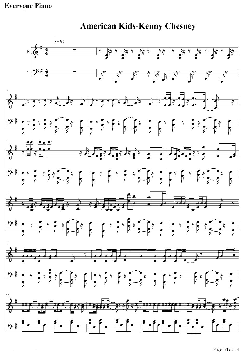 American Kids钢琴谱-KennyChesney1