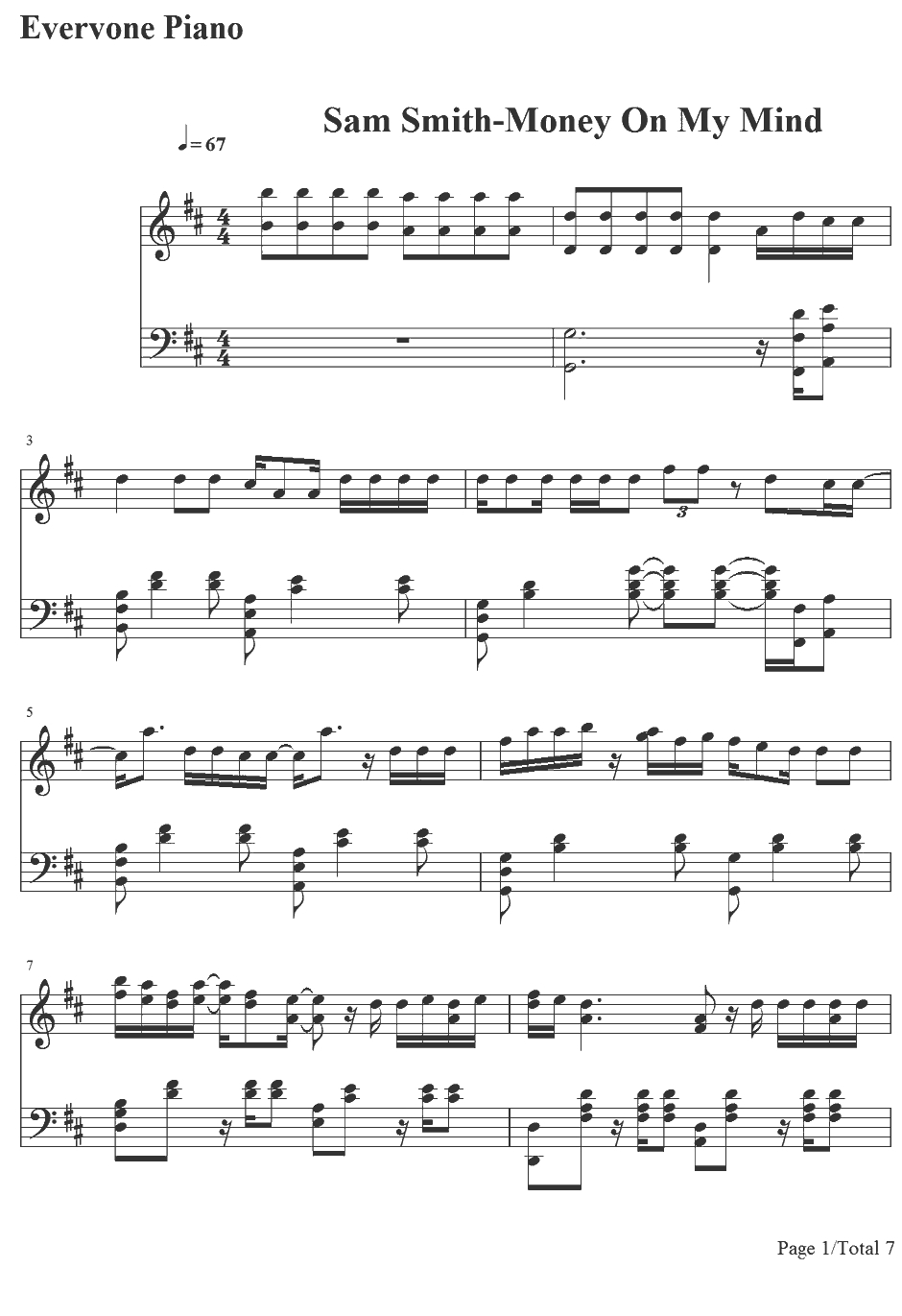 Money on My Mind钢琴谱-SamSmith1