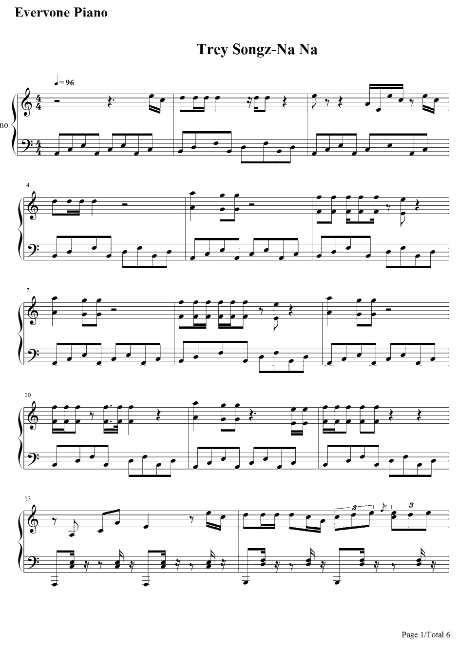 Na Na钢琴谱-TreySongz1