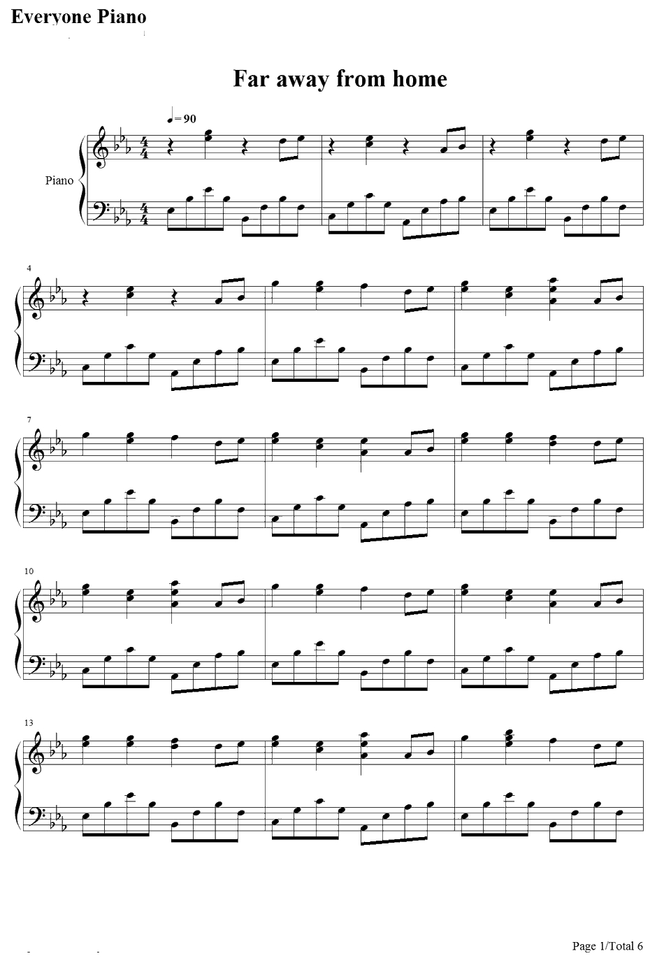 Far Away From Home钢琴谱-GrooveCoverage1