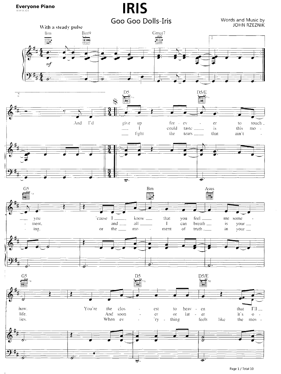 Iris钢琴谱-GooGooDolls-天使之城OST1