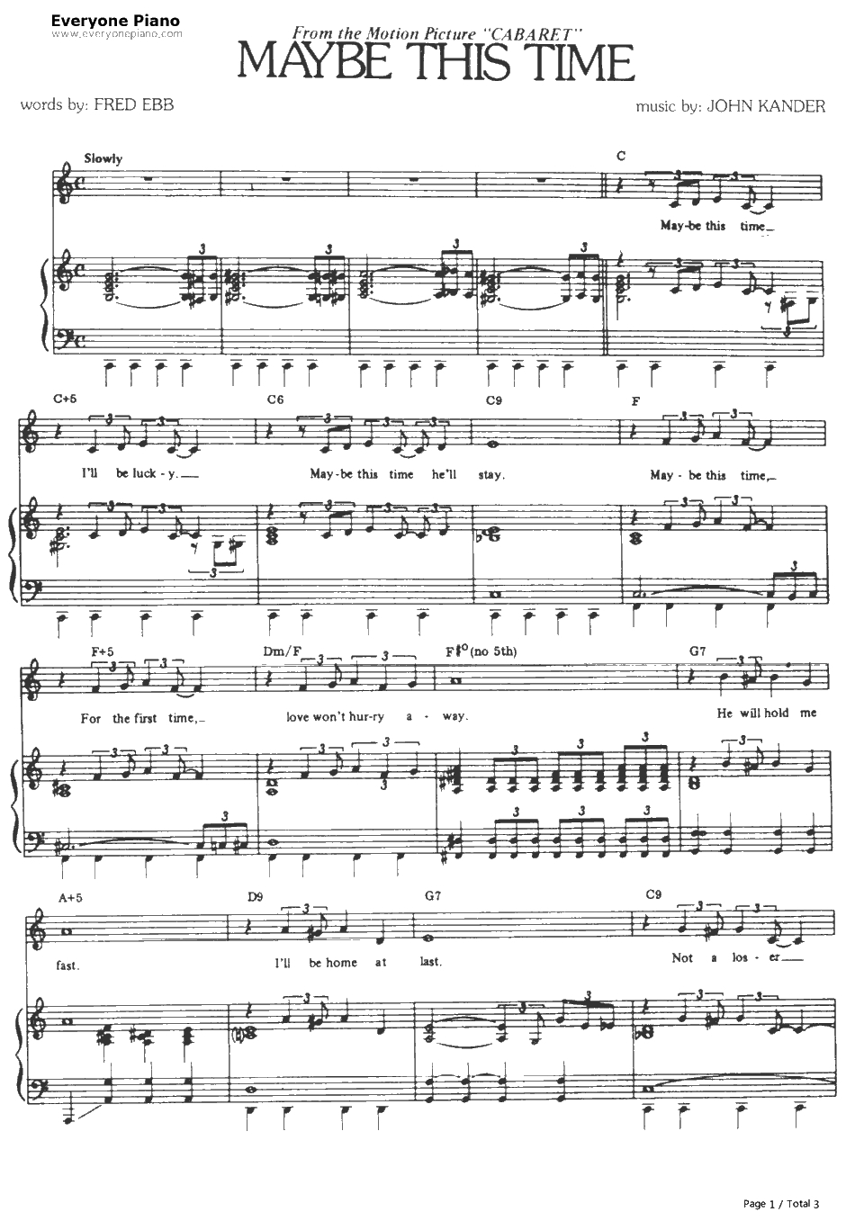 Maybe This Time钢琴谱-LizaMinnelli-歌厅OST-CabaretOST1