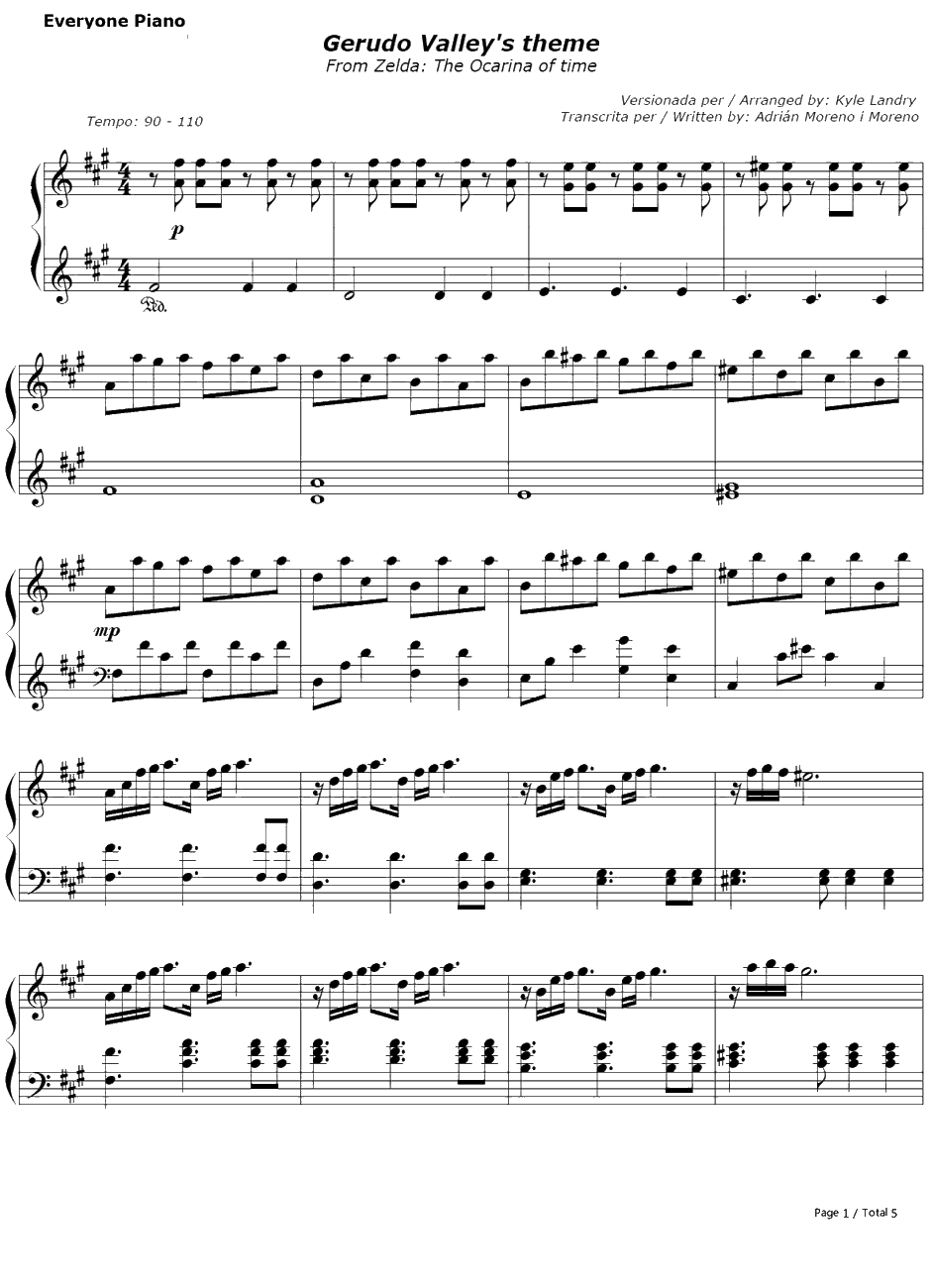 Gerudo Valley钢琴谱-PonyCanyon-塞尔达传说时之笛OST-ゼルダの伝説時のオカリナOST1