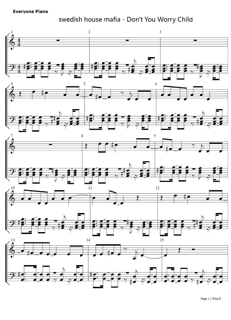 Don't You Worry Child钢琴谱-SwedishHouseMafia1