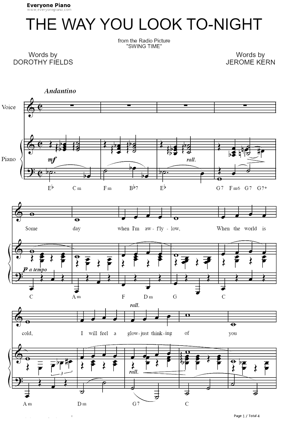 The Way You Look Tonight钢琴谱-JeromeKern-欢乐时光OST1