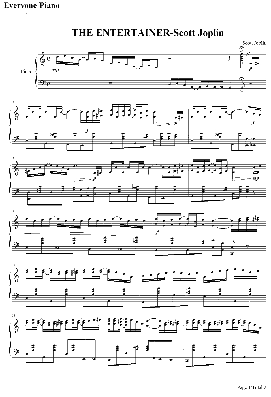 The Entertainer钢琴谱-ScottJoplin-骗中骗主题曲1