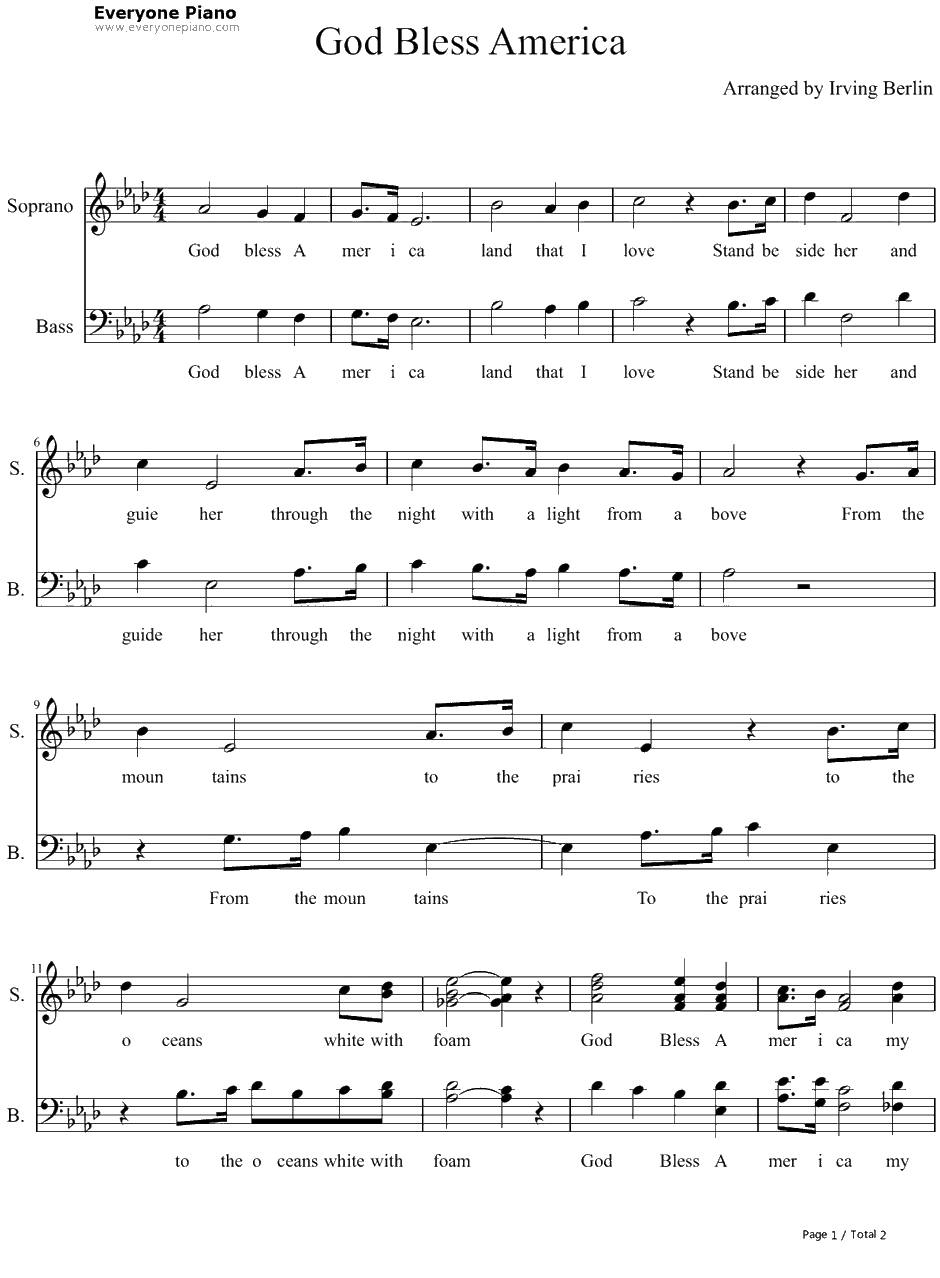 God Bless America钢琴谱-LeAnnRimes-简单版1