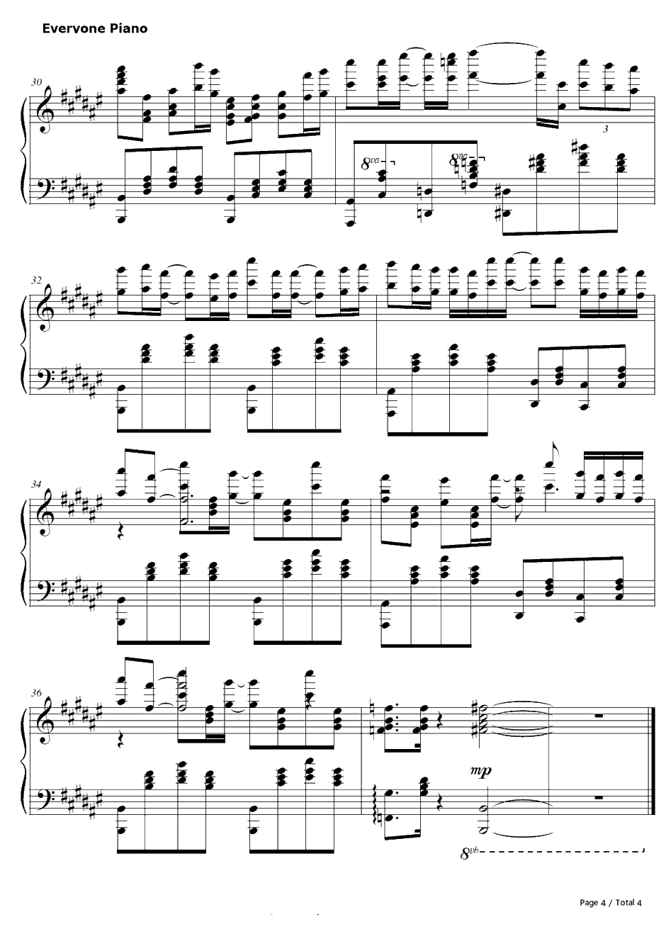 ココロノカラ钢琴谱-Team.ねこかん(猫)featuring.天乙准花-心灵链环ED14