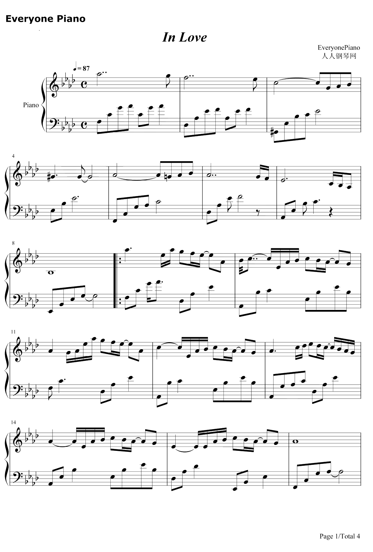 In Love钢琴谱-July-沉浸在爱中1