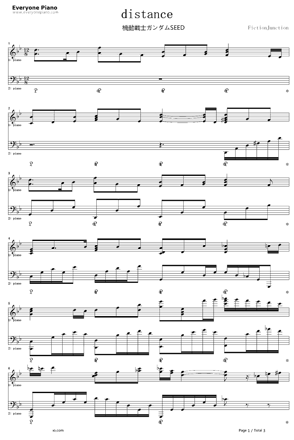 Distance钢琴谱-FictionJunction-机动战士高达SEEDED1