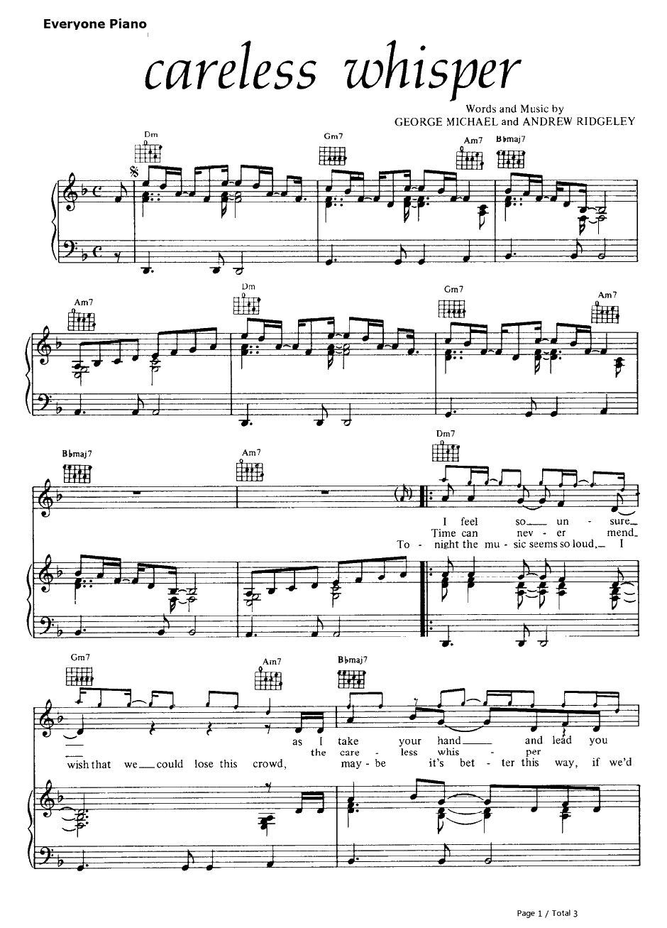 Careless Whisper钢琴谱-WHAM威猛乐队1