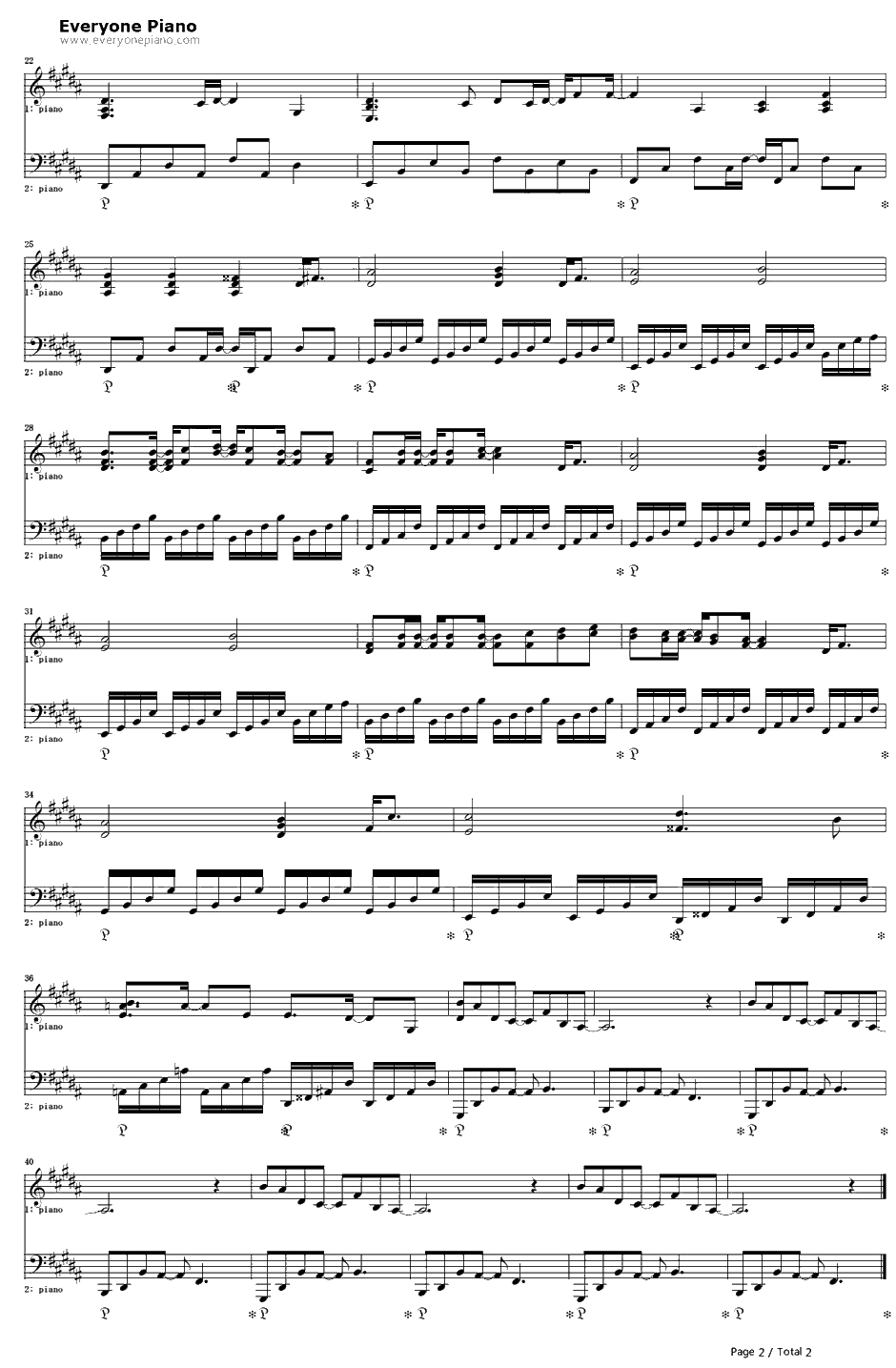 蝶钢琴谱-天野月子2