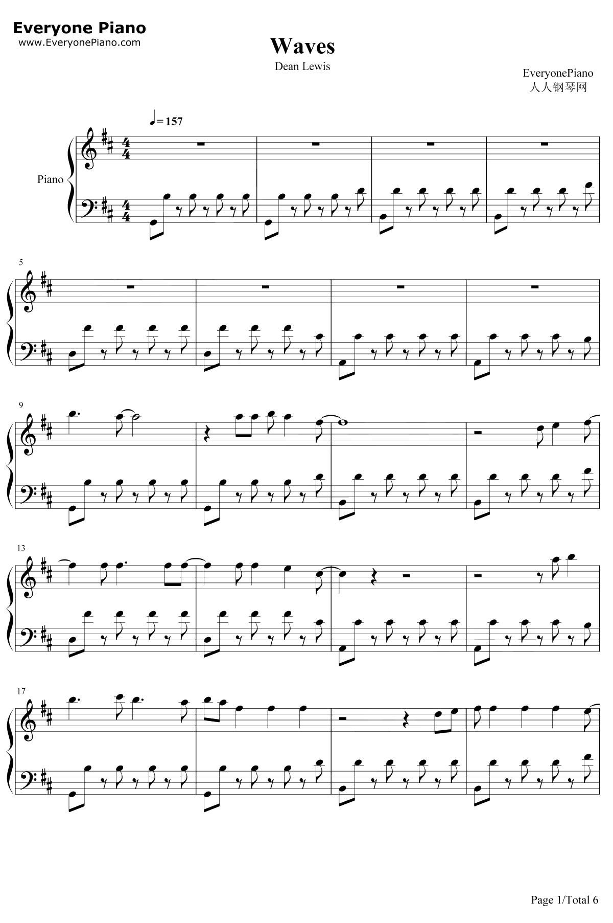 Waves钢琴谱-Dean Lewis1