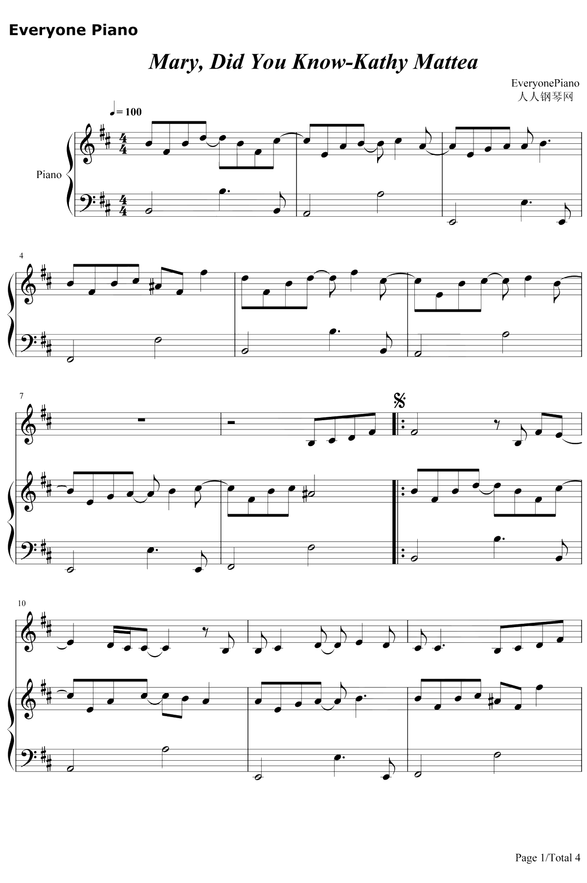 Mary Did You Know钢琴谱-Kathy Mattea1