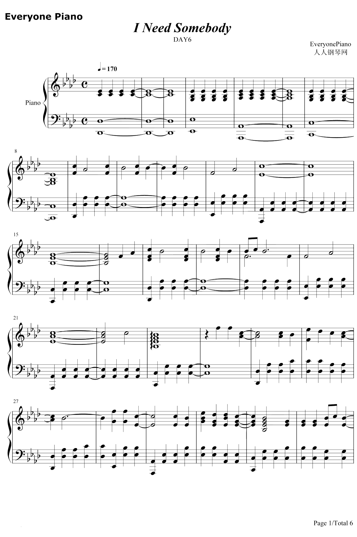 I Need Somebody钢琴谱-Day61