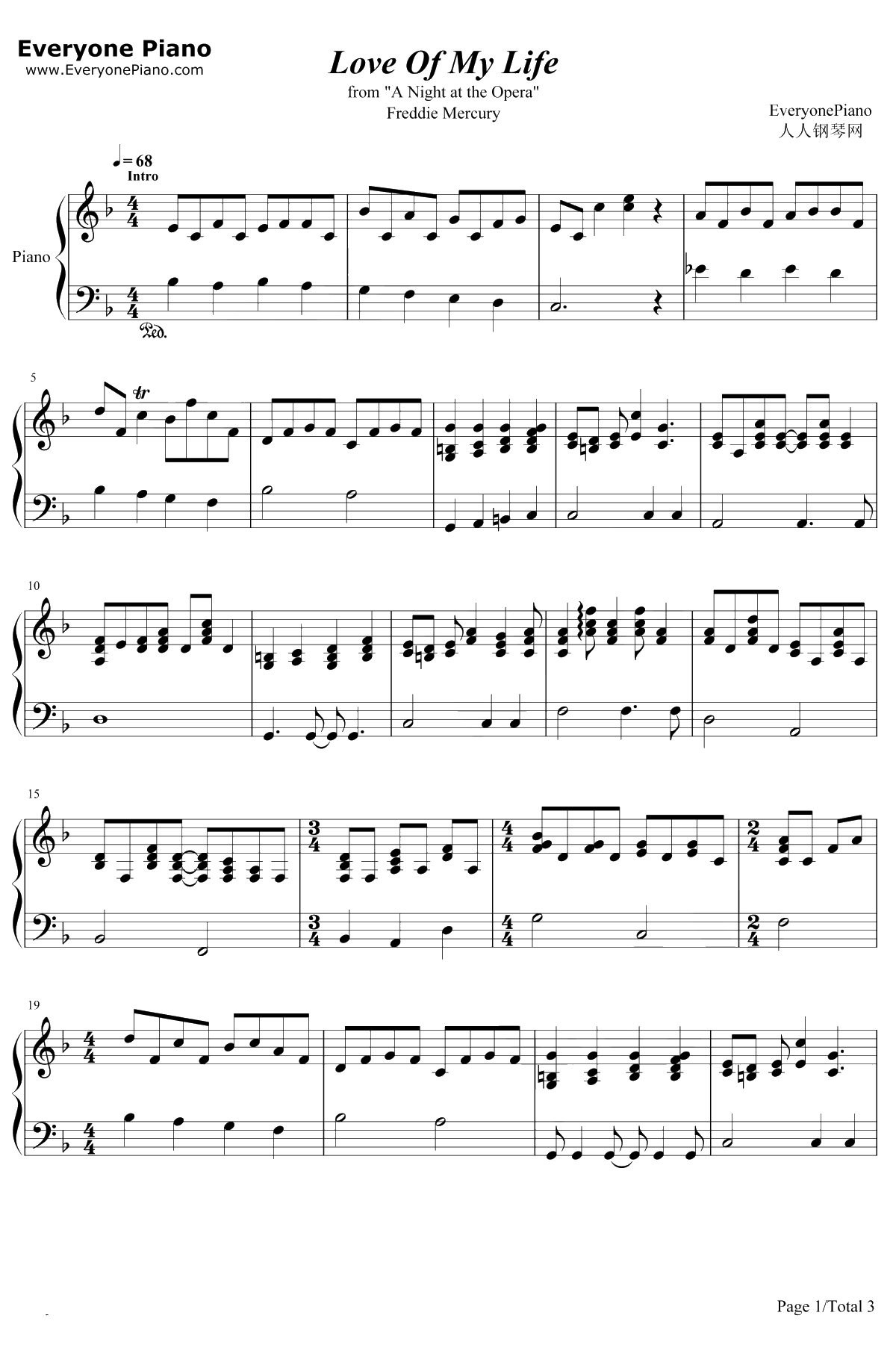 Love of My Life钢琴谱-Queen1