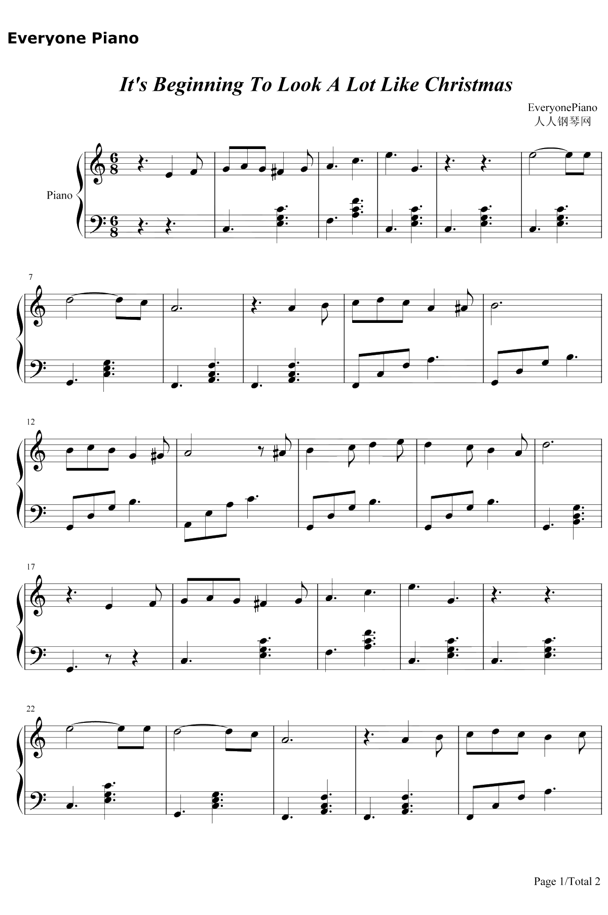 It's Beginning to Look a Lot Like Christmas钢琴谱-Meredith Willson1