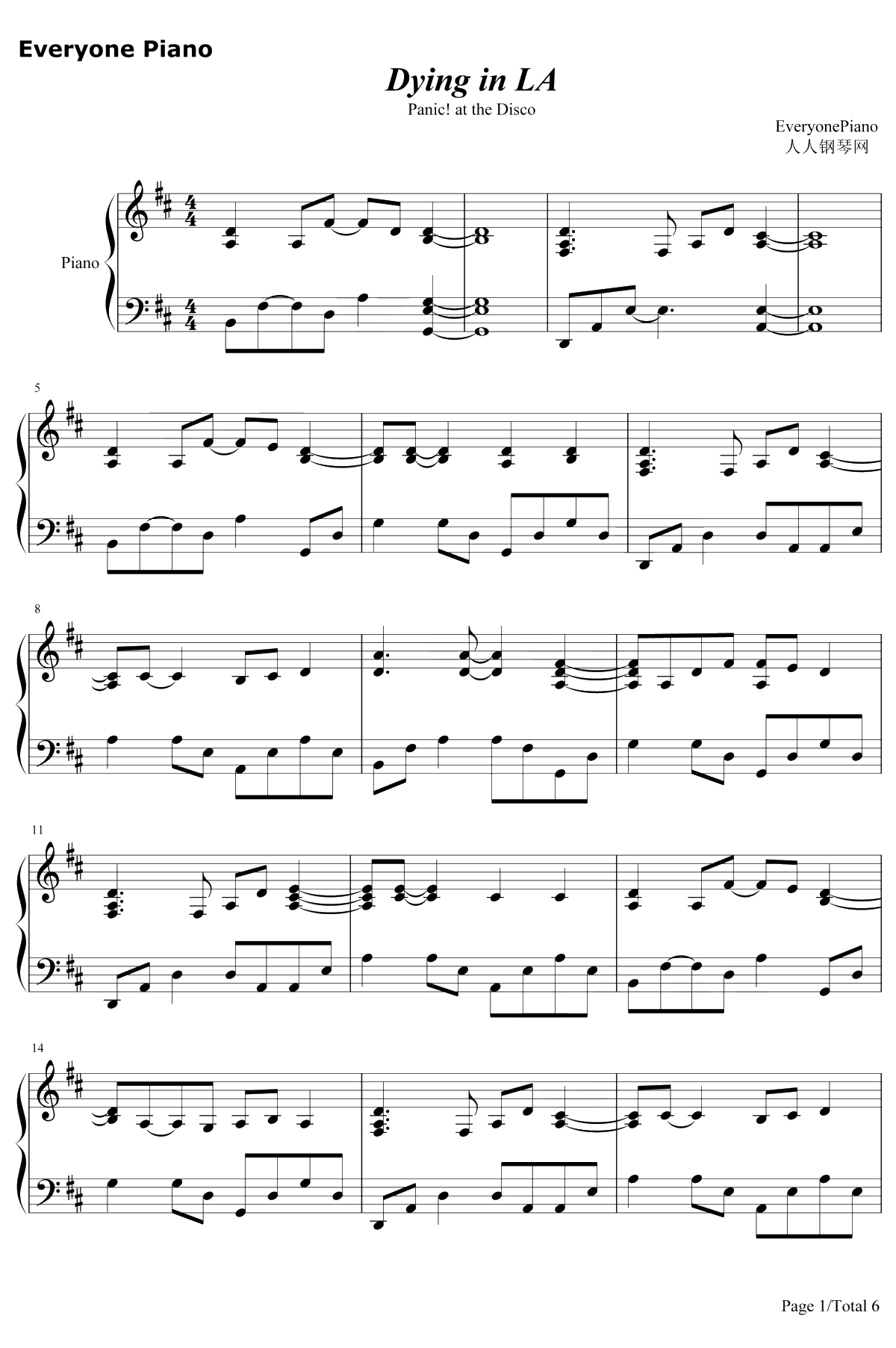 Dying in LA钢琴谱-Panic! at the Disco1