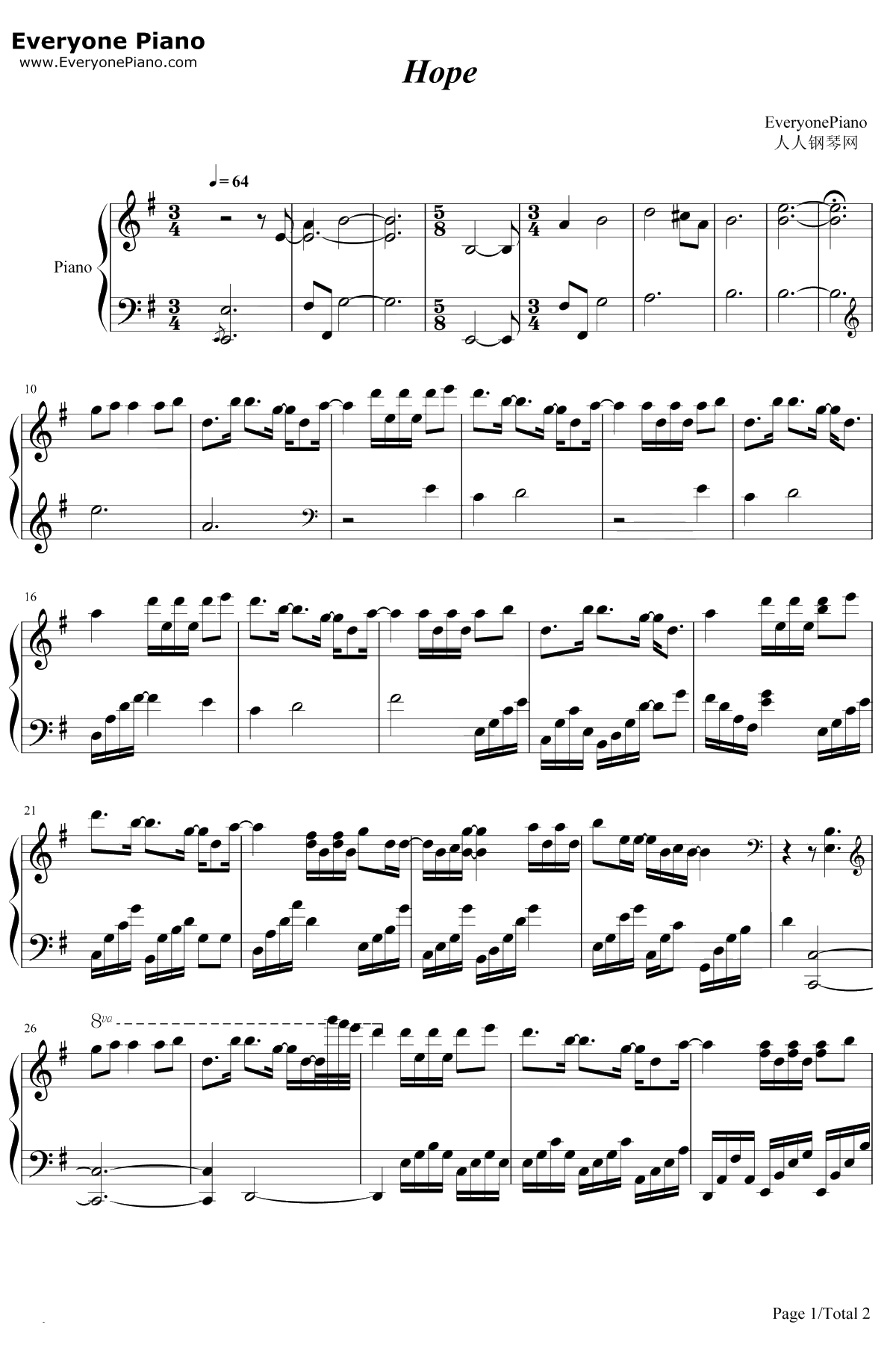 Hope钢琴谱-麻枝准-智代后记美丽的生活OST1