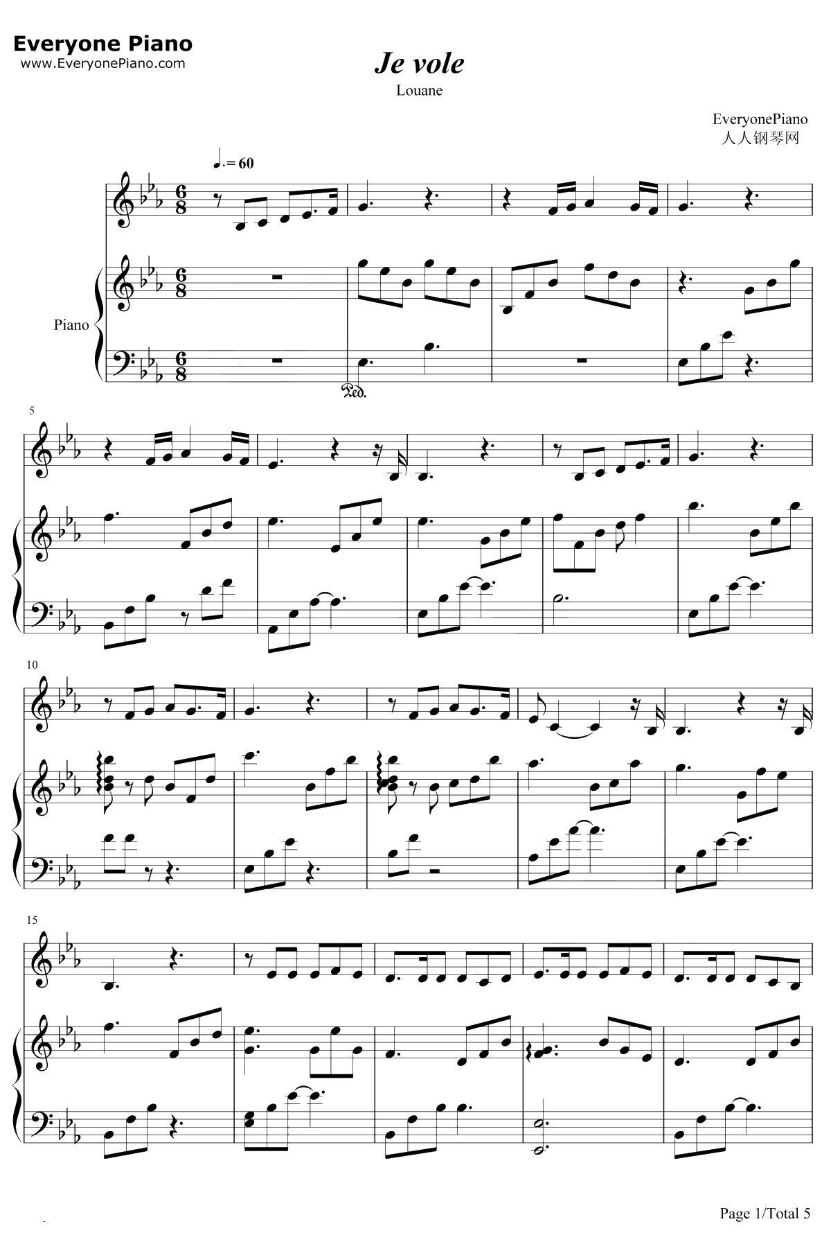 Je vole钢琴谱-Louane-贝利叶一家OST1